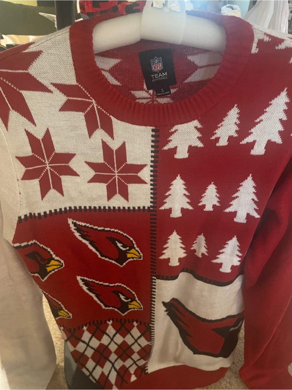 NFL Arizona Cardinals Red and White Patchwork Crewneck Sweater